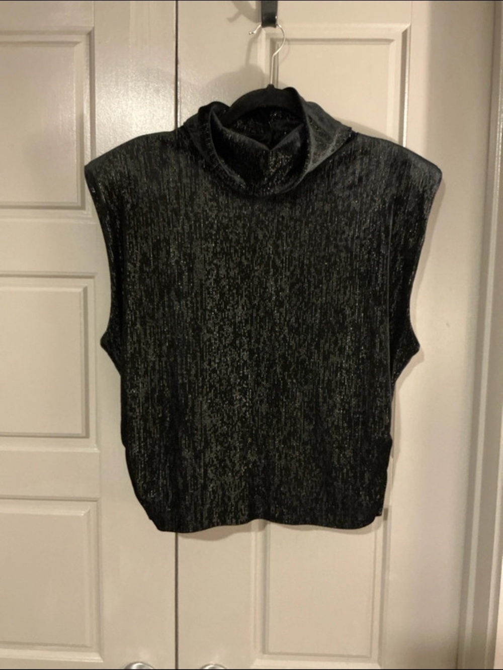 Maeve Metallic-Texture Sleeveless Mock Neck Top - Black